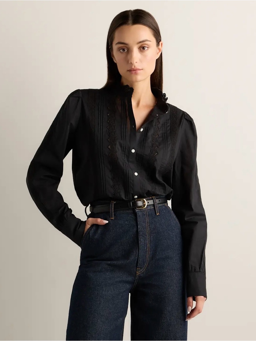 Quince organic cotton voile lace detail blouse - like new